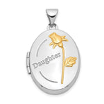 Sterling Silver Rhodium & Gold-plated Rose Daughter Oval Locket