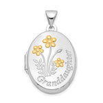Sterling Silver Rhodium-plated Gold-plated Floral GRANDDAUGHTER Reversible ...ONE OF LIFES GREATEST. Oval Locket