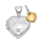 Sterling Silver Rhodium-plated Diamond LOVE Reversible I LOVE YOU MORE TODAY. with Gold-plated Charm Heart Locket