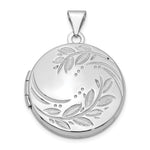 Sterling Silver Rhodium-plated Polished Leaf Floral Round Locket