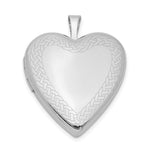 Sterling Silver Rhodium-plated Polished Front/Satin Back Braided Edge Heart Locket
