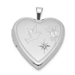 Sterling Silver Rhodium-plated Diamond-cut Dove and Flower with Diamond Star Heart Locket