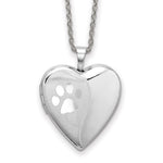Sterling Silver Rh-pl Paw Prints Heart Locket Necklace