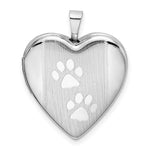 Sterling Silver Rhodium-plated Textured and Polished Two Pawprints Heart Locket