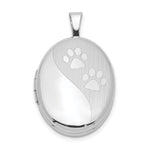 Sterling Silver Rhodium-plated Polished Front/Satin Back Pawprints Oval Locket