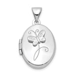 Sterling Silver Rhodium-plated Polished Butterfly 17x Oval Locket