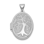 Sterling Silver Rhodium-plated Polished and Textured Tree Oval Locket