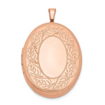 Sterling Silver Rose Gold-plated Polished Front/Satin Leaf Border Oval Locket