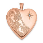 Sterling Silver Rose Gold-plated w/ Diamond Footprints Heart Locket