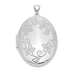 Sterling Silver Rhodium-plated Floral Oval Locket