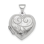 Sterling Silver Rhodium-plated Polished Heart Patterned Locket