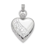 Sterling Silver Rhodium-plated Polished Front/Satin Back Diamond Accent Diamond-cut Heart Locket
