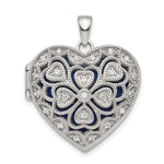 Sterling Silver Rhodium-plated CZ Fancy Vintage Filigree Heart Locket