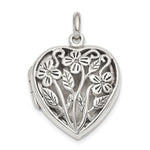 Sterling Silver Polished & Antiqued Filigree Floral Top Heart Locket