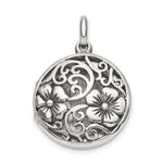 Sterling Silver Antiqued Filigree Floral Top Locket Pendant