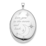 Sterling Silver Rhodium-plated Diamond Moon and Stars I LOVE YOU TO THE MOON AND BACK Oval Locket