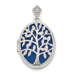 Sterling Silver Rhodium-plate Polished and Textured Diamond Filigree Tree Oval Locket