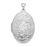 Sterling Silver Rhod-plated Floral Swirl Reversible Oval Locket