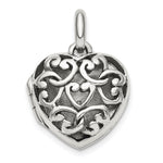 Sterling Silver Antiqued Filigree Top Polished Back Heart Locket