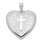 Sterling Silver Rhodium-plated Diamond-cut Cross and Flowers Ash Holder Heart Locket
