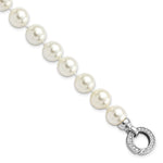 Sterling Silver Rhodium-plated 10- White Imitation Shell Pearl Hand-knotted Fancy Bracelet