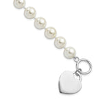 Majestik Sterling Silver Rhodium-plated 10- White Imitation Shell Pearl Engravable Heart Hand-knotted Bracelet