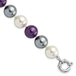 Majestik Sterling Silver Rhodium-plated 12- Multi-color Color Imitation Shell Pearl Hand-knotted Bracelet