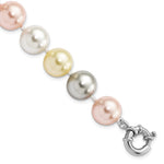 Sterling Silver Rhodium-plated 12- Yellow, Pink and Grey Multi-Color Imitation Shell Pearl Hand-knotted 7.5 Inch Bracelet