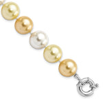 Sterling Silver Rhodium-plated 12- Yellow, Gold and White Imitation Shell Pearl Hand-knotted 7.5 Inch Bracelet