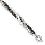 Majestik Sterling Silver Rhodium-plated 3 Row 4- White Grey Black Imitation Shell Pearl Hand-knotted Bracelet