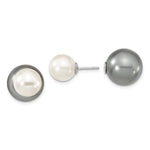 Majestik Sterling Silver Rhodium-plated 10- and 14- Grey with White Imitation Shell Pearl Front Back Post Earrings