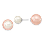 Majestik Sterling Silver Rhodium-plated 10- and 14- Pink with White Imitation Shell Pearl Front Back Post Earrings
