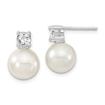 Majestik Sterling Silver Rhodium-plated 10- White Imitation Shell Pearl and CZ Post Earrings