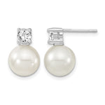 Sterling Silver Rhodium-plated 10- White Shell Pearl and CZ Post Earrings