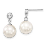 Majestik Sterling Silver Rhodium-plated 10- White Imitation Shell Pearl and CZ Dangle Earrings