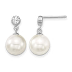 Sterling Silver Rhodium-plated 10- White Shell Pearl and CZ Dangle Earrings
