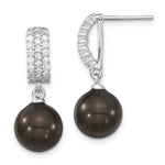 Majestik Sterling Silver Rhodium-plated 10- Black Imitation Shell Pearl and CZ Post Dangle Earrings