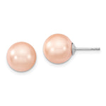 Majestik Sterling Silver Rhodium-plated 10- Pink Imitation Shell Pearl Stud Earrings