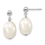 Majestik Sterling Silver Rhodium-plated 10- White Rice Imitation Shell Pearl Post Dangle Earrings