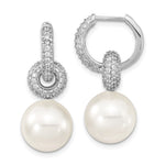 Majestik Sterling Silver Rhodium-plated 12- White Imitation Shell Pearl Dangle Endless CZ Hoop Earrings