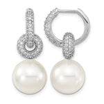 Sterling Silver Rhodium-plated 12- White Shell Pearl Dangle Endless CZ Hoop Earrings