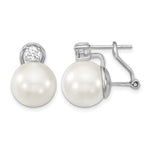 Sterling Silver Rhodium-plated 12- White Shell Pearl and Clear CZ Omega Back Post Earrings