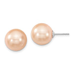 Majestik Sterling Silver Rhodium-plated 12- Pink Imitation Shell Pearl Stud Earrings
