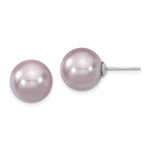 Majestik Sterling Silver Rhodium-plated 12- Purple Imitation Shell Pearl Stud Earrings