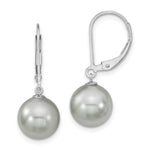 Majestik Sterling Silver Rhodium-plated 10- Grey Imitation Shell Pearl Leverback Dangle Earring