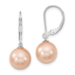 Majestik Sterling Silver Rhodium-plated 10- Pink Imitation Shell Pearl Leverback Dangle Earring