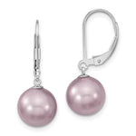 Majestik Sterling Silver Rhodium-plated 10- Purple Imitation Shell Pearl Leverback Dangle Earrings
