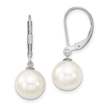 Majestik Sterling Silver Rhodium-plated 10- White Imitation Shell Pearl Leverback Dangle Earring