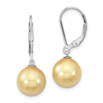 Majestik Sterling Silver Rhodium-plated 10- Yellow Imitation Shell Pearl Leverback Dangle Earrings