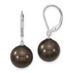 Majestik Sterling Silver Rhodium-plated 12- Black Imitation Shell Pearl Leverback Dangle Earrings